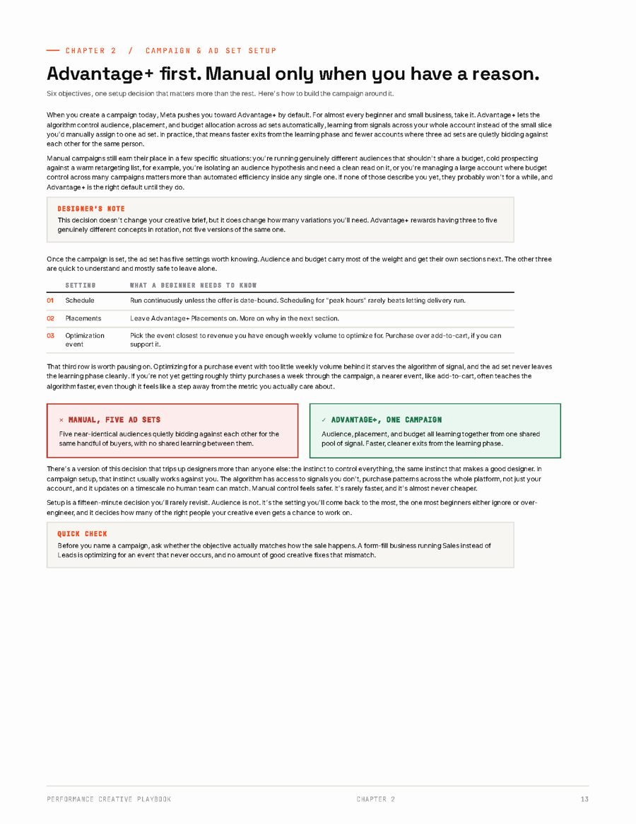 Playbook page preview: Advantage+ campaign and ad set setup