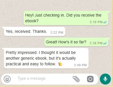 WhatsApp conversation: buyer impressed it is practical and easy to follow